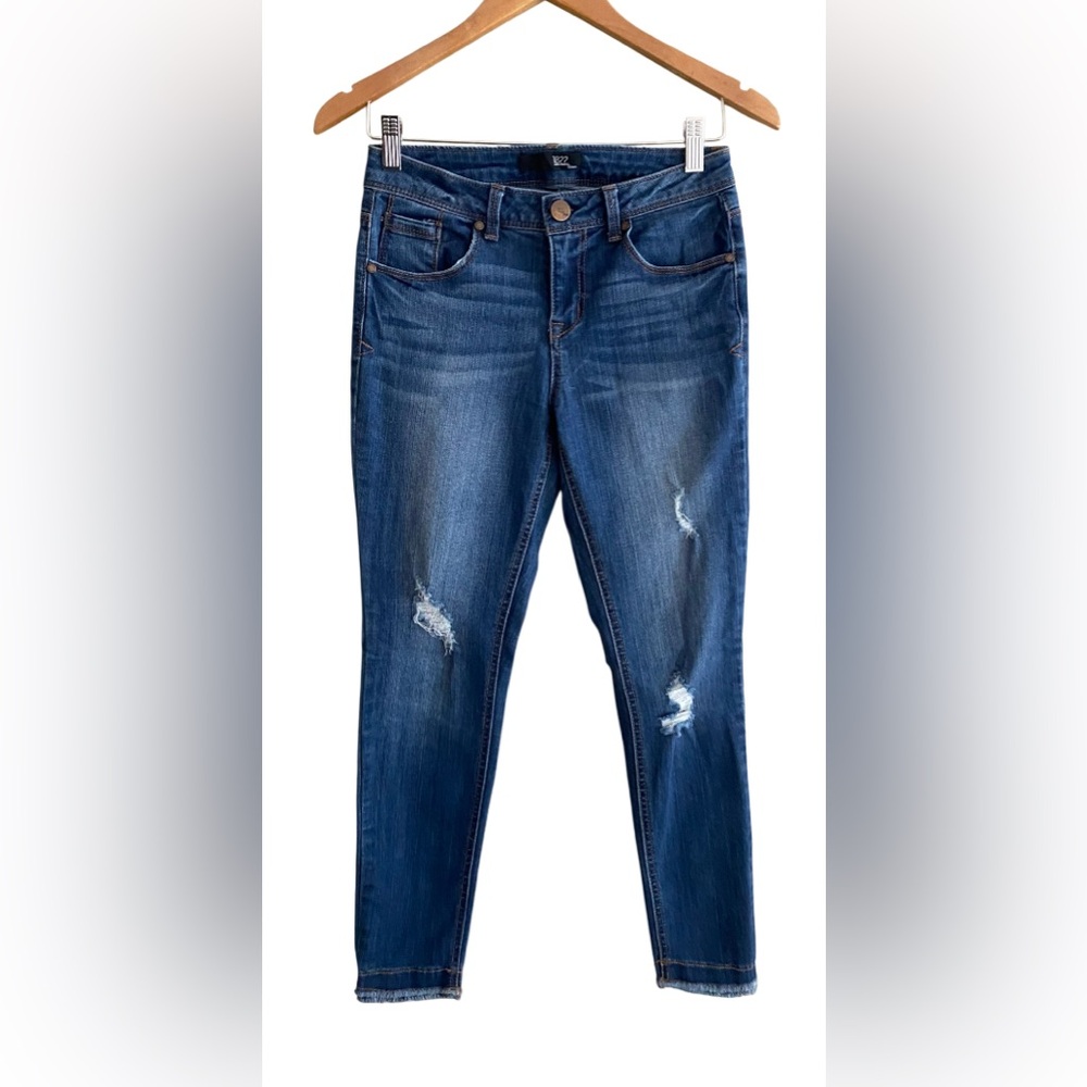 1822 Denim Women's Ankle Raw Hem Distressed Blue Jeans